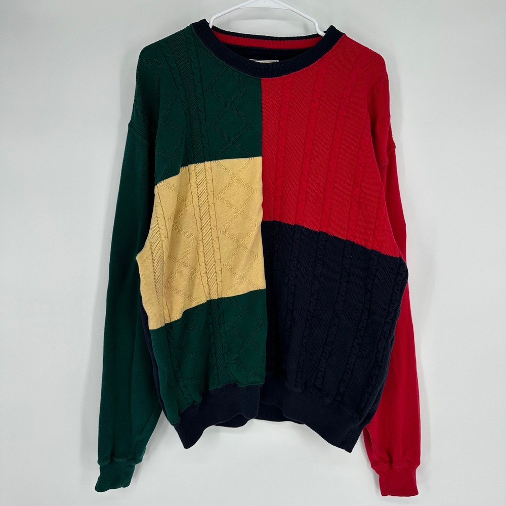 Vintage‎ 90s Cutter & Buck Mens Colorblock Cable Knit Sweater Presidents Cup Red